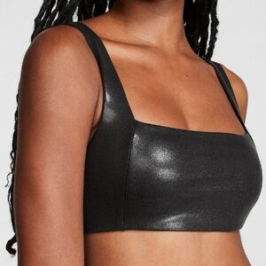 Victoria’s Secret Pink Ultimate Square-Neck Sports Bra Black Sparkle Size Large